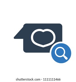 Chat icon, multimedia icon with research sign. Chat icon and explore, find, inspect symbol. Vector illustration