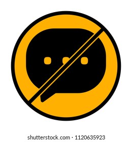 chat icon. not allowed, black object in warning sign with orange background color