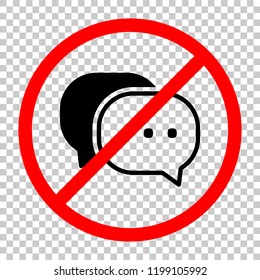 chat icon. Not allowed, black object in red warning sign with transparent background