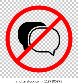 chat icon. Not allowed, black object in red warning sign with transparent background