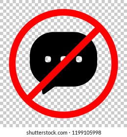 chat icon. Not allowed, black object in red warning sign with transparent background