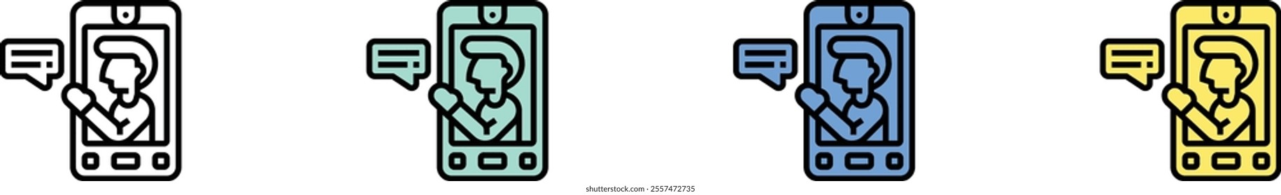 chat icon. Outline, Green, Blue and Yellow Style Design Isolated On White Background