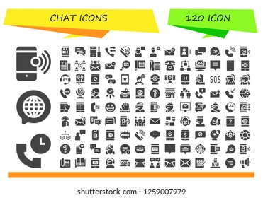  chat icon set. 120 filled chat icons. Simple modern icons about  - Smartphone, Support, Chat, Phone, Call, Remove user, Email, Contact, Conversation, Phone call, Text, Network
