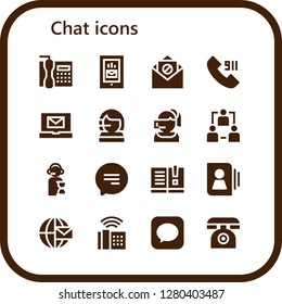  chat icon set. 16 filled chat icons. Simple modern icons about  - Telephone, Smartphone, Email, Call, Call center, Network, Operator, Chat, Manual, Contact, Phone, Message