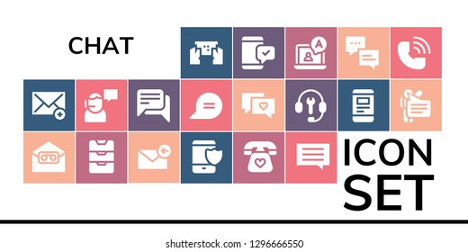  chat icon set. 19 filled chat icons. Simple modern icons about  - Smartphone, Email, Inbox, Telephone, Chat, Support, Customer support, Speech, Call