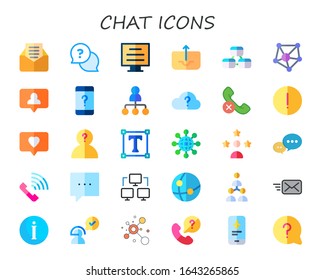 chat icon set. 30 flat chat icons.  Simple modern icons such as: email, conversation, blog, outbox, network, networking, notification, customer service, discussion, question, phone call