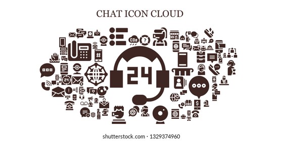 chat icon set. 93 filled chat icons.  Simple modern icons about  - Support, CO cloud, Comments, Feedback, Help, Call center, Webcam, Chat, Call, Email, Phone, Hashtag, Web cam