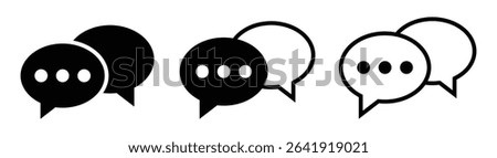 Chat icon set, black speech bubble with dots, Message conversation symbol. Flat communication icon, dialog balloon graphic vector illustration.