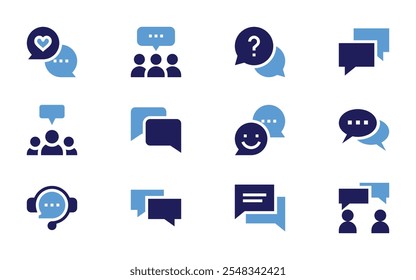 Conjunto de iconos de chat. Estilo audaz. Duotone colores. chat en vivo, anuncios, burbuja de chat, chat, comentarios, grupo.