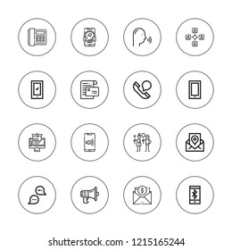Chat icon set. collection of 16 outline chat icons with communications, chat, email, envy, network, phone, smartphone, sent, speak icons.