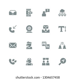 chat icon set. Collection of 16 filled chat icons included Message, Chatting, Call center, Conversation, Network, Translation, Email, Text, Webcam, Phone call, Question, Inbox