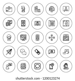 Chat icon set. collection of 25 outline chat icons with call center, chat, customer service, email, grief, help, message, network, sent, support, text icons. editable icons.