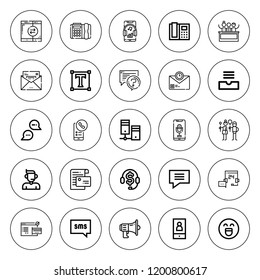 Chat icon set. collection of 25 outline chat icons with call center, communications, call, conference, customer service, email, emotion, envy, inbox icons. editable icons.