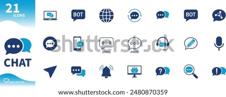 Chat icon. Set of icons for messages, comments, chat bots, notifications, global,...