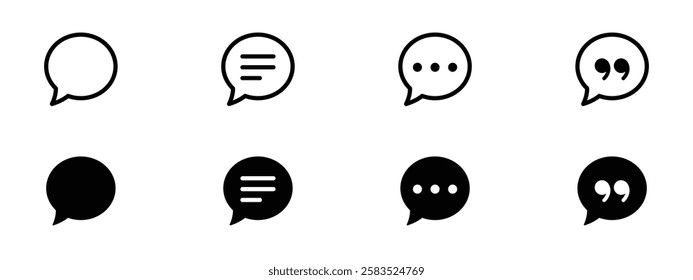 Chat Icon Set. Minimalistic, Flat Design, Line Icons for Mobile Apps, Websites, and Software. Essential UI Elements in Trending Styles.  Fully scalable and customizable for print and digital.