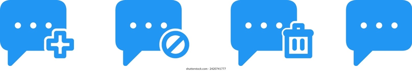 chat icon set, new, block or spam, delete message icon button