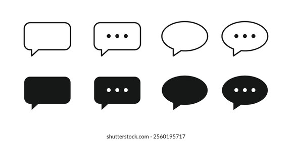 Chat icon set, Speech Bubble, Message, Comment icon symbol collection. Cloud speech bubbles, Black speech bubble, chat bubble, talk icon. Vector illustration in solid black color and outline style.