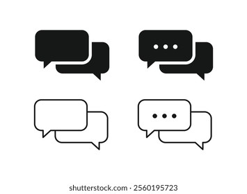 Chat icon set, Speech Bubble, Message, Comment icon symbol collection. Cloud speech bubbles, Black speech bubble, chat bubble, talk icon. Vector illustration in solid black color and outline style.