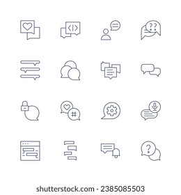 Chat icon set. Thin line icon. Editable stroke. Containing chat, chat bubble, notification bell, communication, voice chat, help, question.