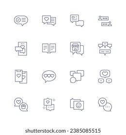 Chat icon set. Thin line icon. Editable stroke. Containing communication, chat, contacts, speech bubble, like, comments.