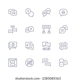 Chat icon set. Thin line icon. Editable stroke. Containing live chat, no chatting, chat, conversation, thought bubble, speech bubble, group chat.