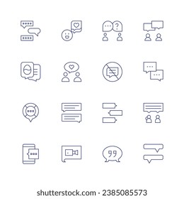 Chat icon set. Thin line icon. Editable stroke. Containing video chat, chatting, no chat, chats, chat, discuss, dialogue, speech bubble, chart.