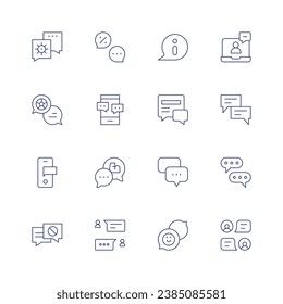 Chat icon set. Thin line icon. Editable stroke. Containing family chat, information, newspaper, chat, friendly, video chat, speech bubble.