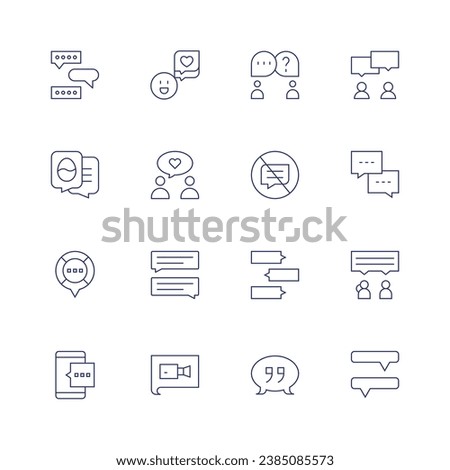 Chat icon set. Thin line icon. Editable stroke. Containing video chat, chatting, no chat, chats, chat, discuss, dialogue, speech bubble, chart.