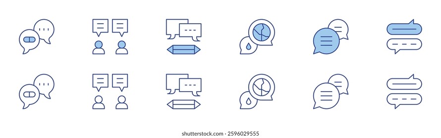 Chat icon set in two styles, Duotone and Thin Line style. Editable stroke. chat, chat bubble, thought bubble, speech bubble.