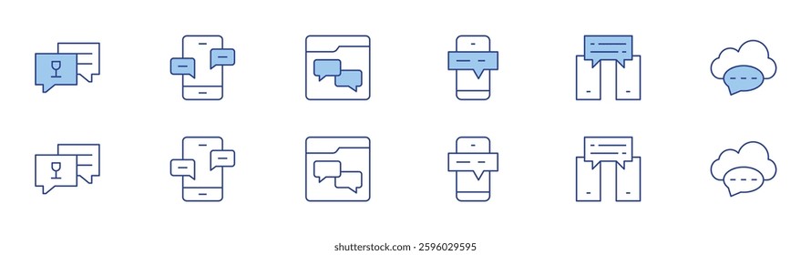 Chat icon set in two styles, Duotone and Thin Line style. Editable stroke. Award Chat, Mobile Conversation Flow, Chat Folder.