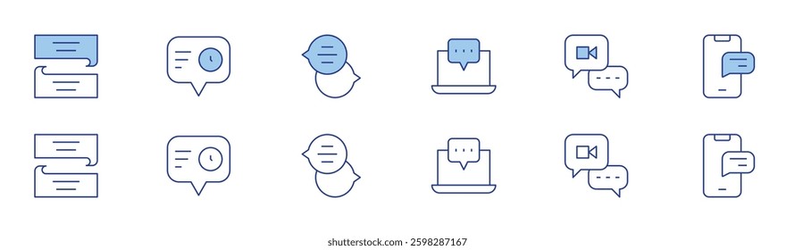 Chat icon set in two styles, Duotone and Thin Line style. Editable stroke. speech bubble, time, chat box, online chat, live, chat.