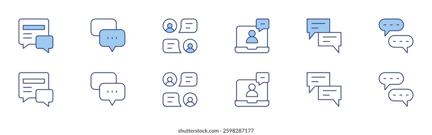 Chat icon set in two styles, Duotone and Thin Line style. Editable stroke. newspaper, chat, video chat, speech bubble, chat box.