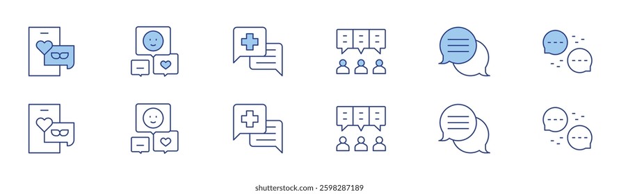 Chat icon set in two styles, Duotone and Thin Line style. Editable stroke. Medical Messaging, Team Chat, Main Discussion, Fast Message Exchange.