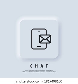 Chat Icon. Smartphone With Envelope. Newsletter Logo. Phone. Email And Messaging Icons. Email Marketing Campaign. Vector EPS 10. UI Icon. Neumorphic UI UX White User Interface Web Button. Neumorphism