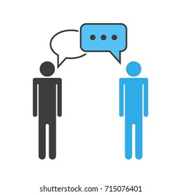 Chat icon. Speaking of people with speech square above their heads. Team discussion. Talking, communication, message, speak sign. Template design for web, mobile or info-graphics. Vector illustration