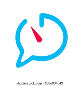 chat icon Speech bubble reminding of time Open blue time chat icon with red clock on white background Concept communication icon Business time fun hour Silhouette symbol Vector isolated illustration