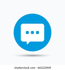 Chat icon. Speech bubble symbol. Blue circle button with flat web icon. Vector