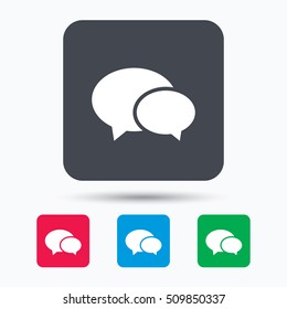 Chat icon. Speech bubble symbol. Colored square buttons with flat web icon. Vector