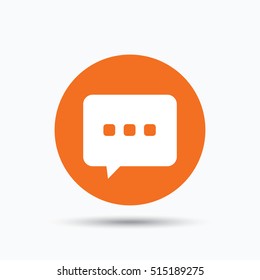 Chat icon. Speech bubble symbol. Orange circle button with flat web icon. Vector