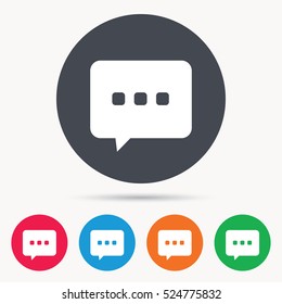 Chat icon. Speech bubble symbol. Colored circle buttons with flat web icon. Vector