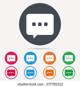 Chat icon. Speech bubble symbol. Round circle buttons. Colored flat web icons. Vector