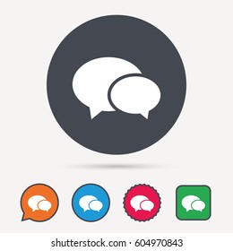 Chat icon. Speech bubble symbol. Circle, speech bubble and star buttons. Flat web icons. Vector