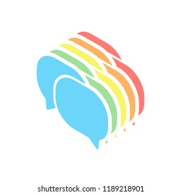 chat icon. Stack of colorful isometric icons on white background