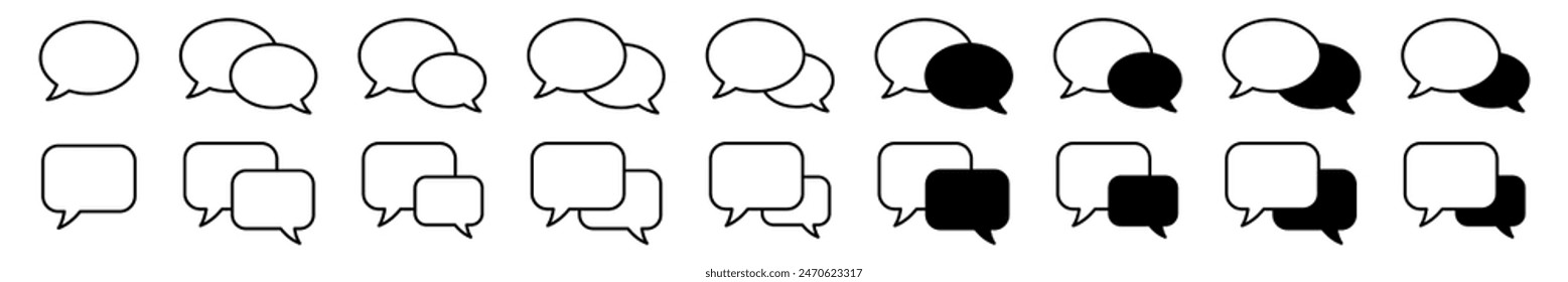 Icono de Chat. Icono de habla de burbuja. Elementos de diseño vacíos de burbujas en blanco.