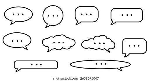 chat icon vector outline, simple chat bubble icon, message outline vector icon, communication symbol flat line, chat message bubble outline illustration, on white background.