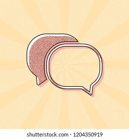 chat icon. Vintage retro typography with offset printing effect. Dots poster with comics pop art background