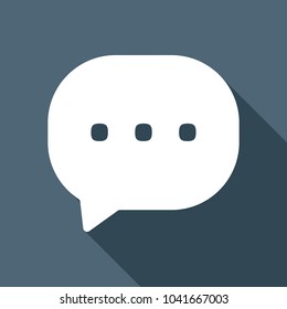 chat icon. White flat icon with long shadow on background