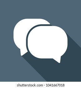 chat icon. White flat icon with long shadow on background