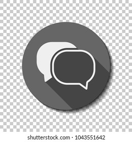 chat icon. White flat icon with long shadow in circle on transparent background