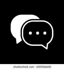 chat icon. White icon on black background. Inversion